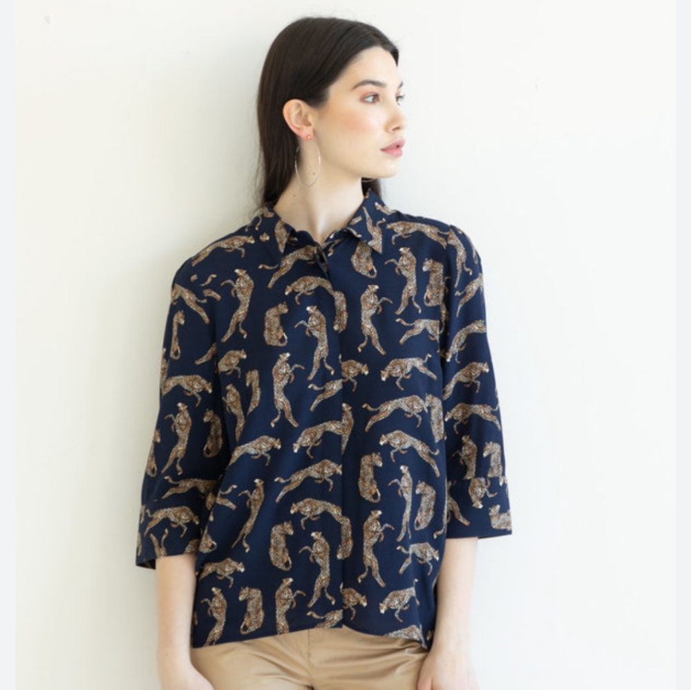 Just Female Wellis Leopard Print AOP Shirt Garmentory Size XS